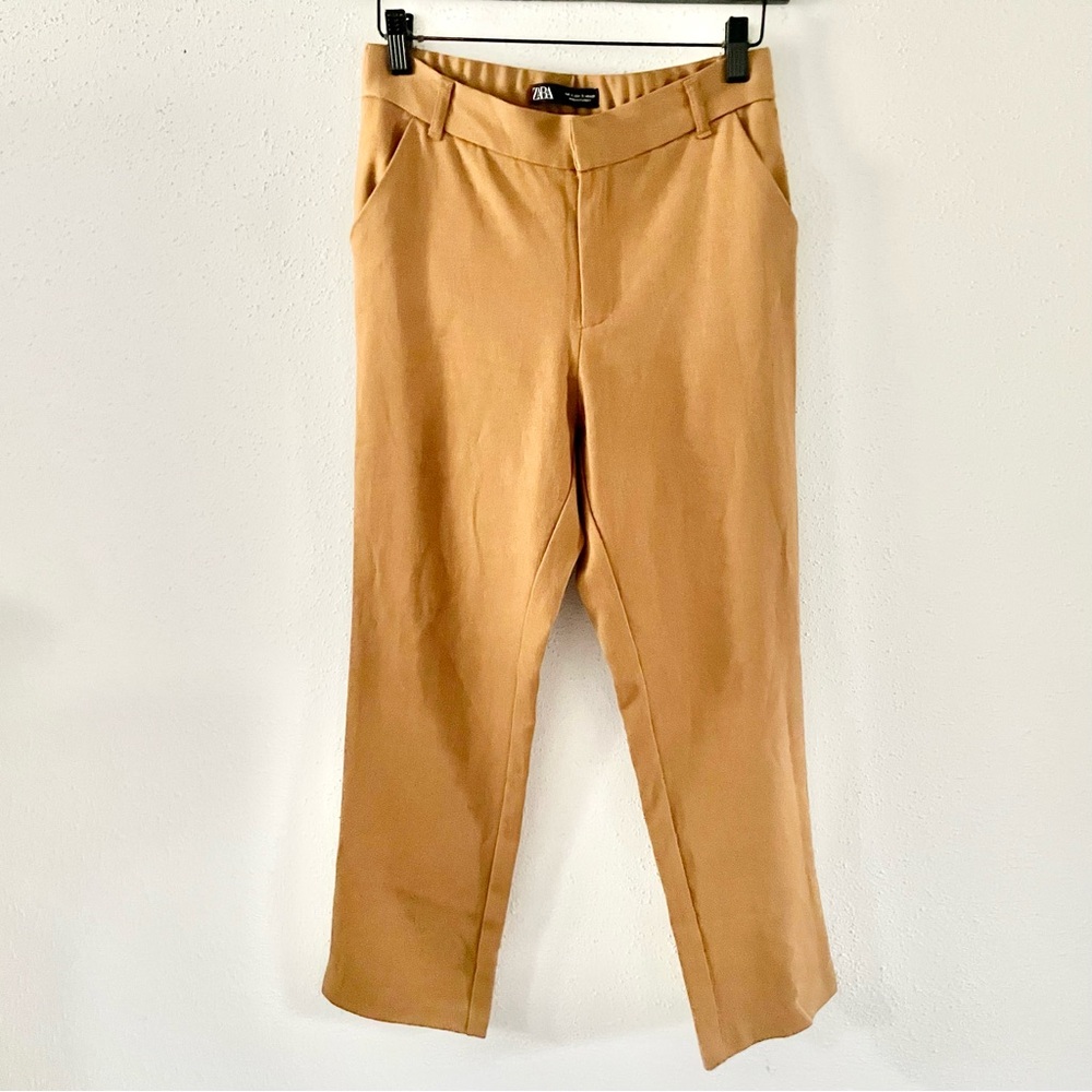ZARA Women's sz Small Brown Mid-Rise Ankle Length Crop Trouser Pants Mini Flare